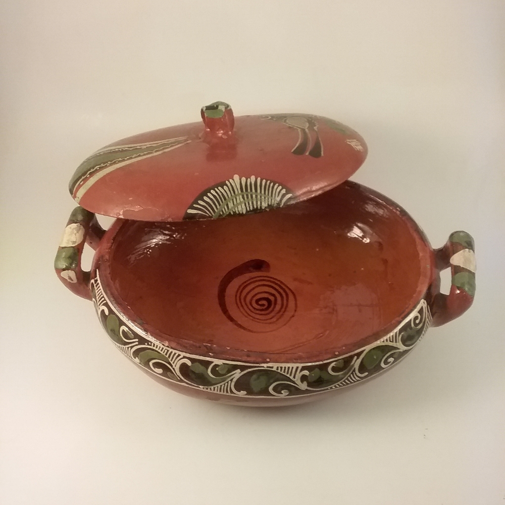 Redware Clay Mexico Oblong Covered Lidded Dish